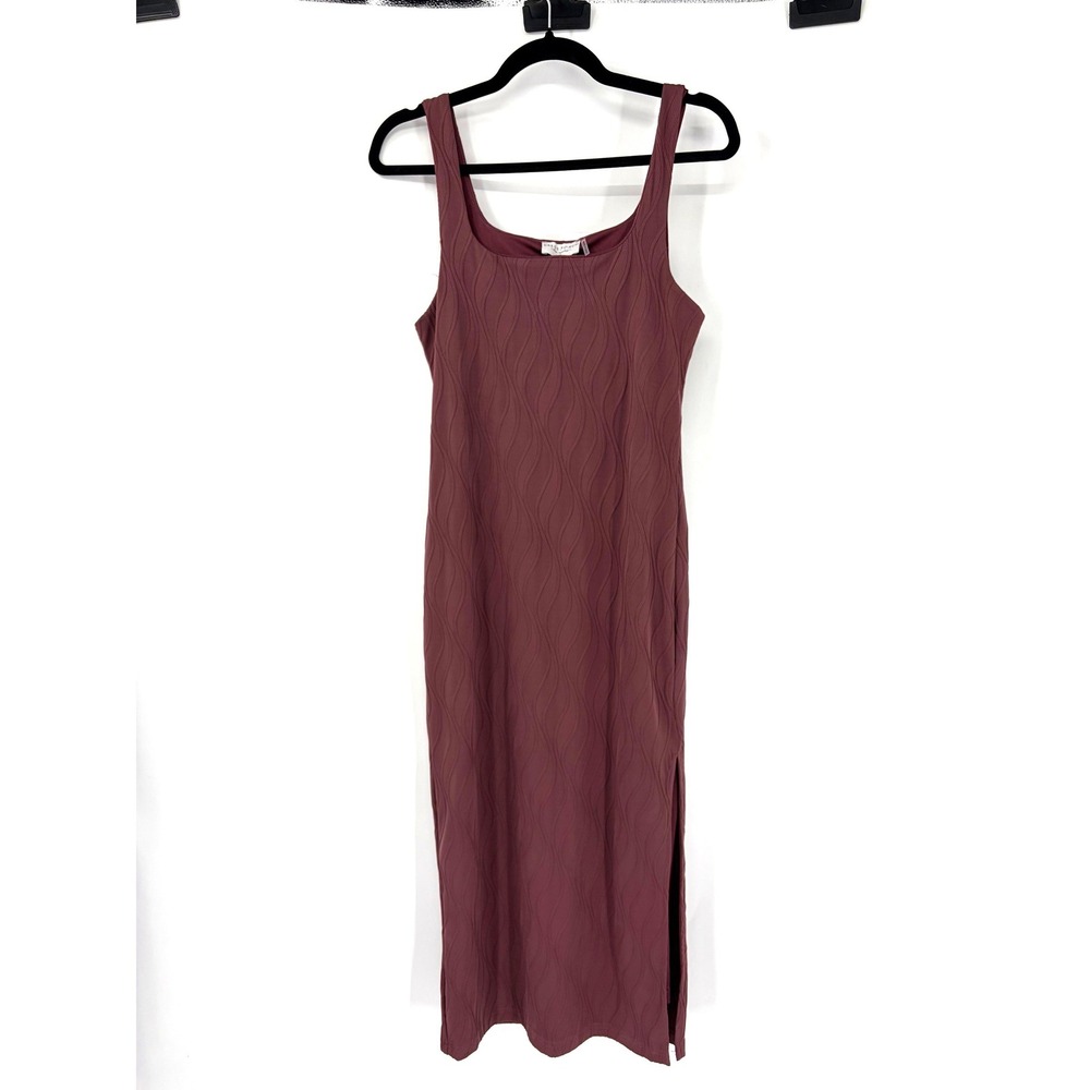 Dress Forum Los Angeles Wavy Textured Midi Dress Mauve Square Neck Side Slit S